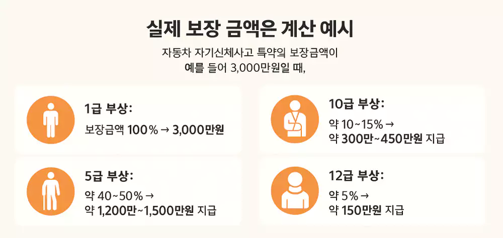 부상 급수별 보장 금액 예시