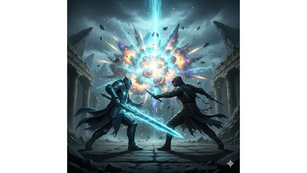 아이온2 PvP 공략과 장비 세팅을 상징하는 역동적인 전투 장면