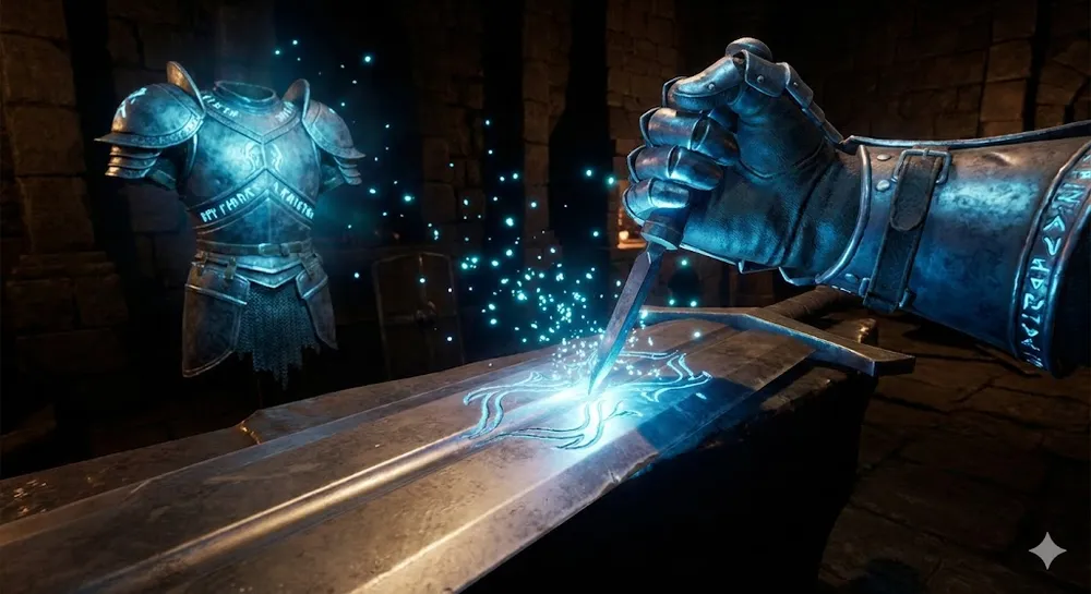 아이온2 영혼 각인과 조율을 시각화한 빛나는 무기 이미지