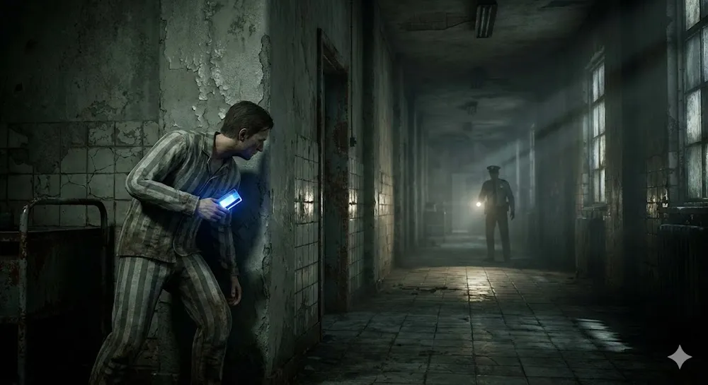 어사일럼 라이프 코드 보상으로 탈출을 준비하는 환자 캐릭터와 긴장감 넘치는 배경