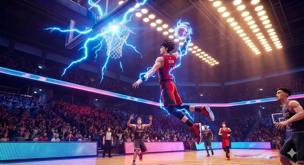 로블록스 농구 제로 코드를 사용하여 화려한 스킬을 사용하는 캐릭터의 모습
