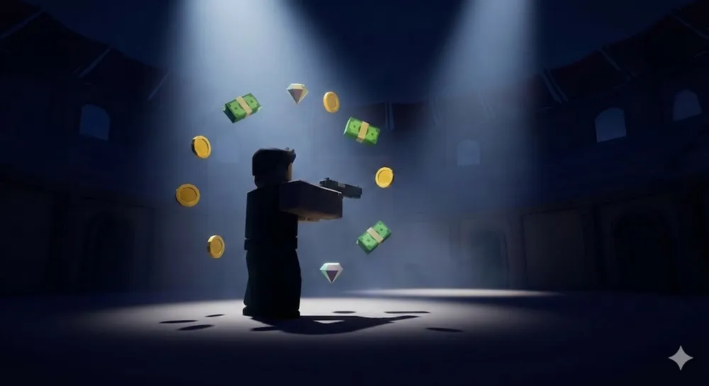 블라인드 샷 게임 플레이 장면과 무료 캐시 파밍을 암시하는 이미지