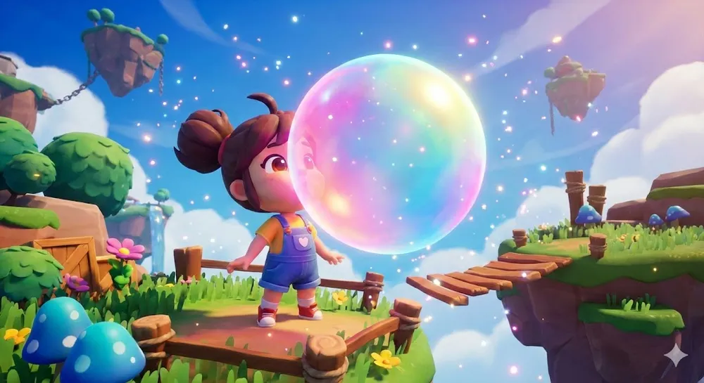 버블껌 시뮬레이터 인피니티 코드를 활용해 거대한 버블껌을 불고 있는 캐릭터 모습