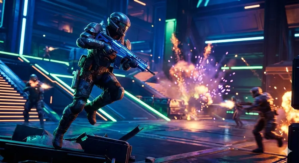 전투 아레나 코드 보상으로 무장한 캐릭터가 전장에서 싸우는 모습