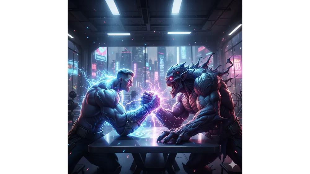 로블록스 팔씨름 시뮬레이터 코드 보상을 상징하는 역동적인 팔씨름 장면 썸네일