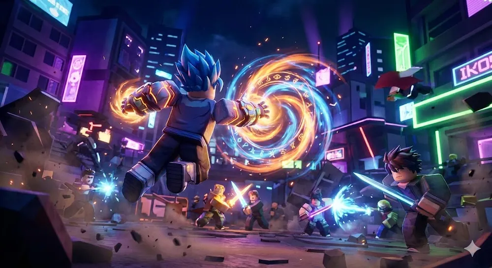 로블록스 영웅 전장 코드 보상으로 스킬을 사용하는 캐릭터 모습