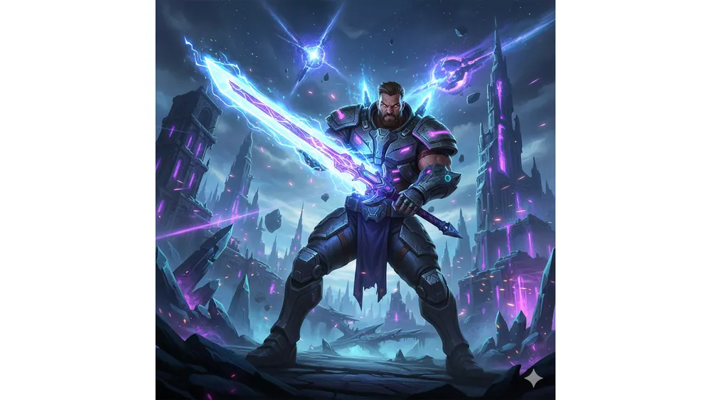 광선검 시뮬레이터 코드 보상을 상징하는 네온 검을 든 캐릭터 이미지