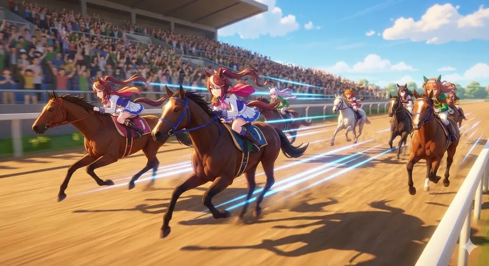 우마 레이싱 코드 보상과 캐릭터들이 달리는 모습