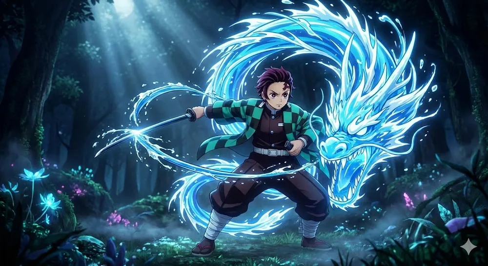 약한 유산 2 코드 입력 후 물의 호흡을 사용하는 캐릭터 모습