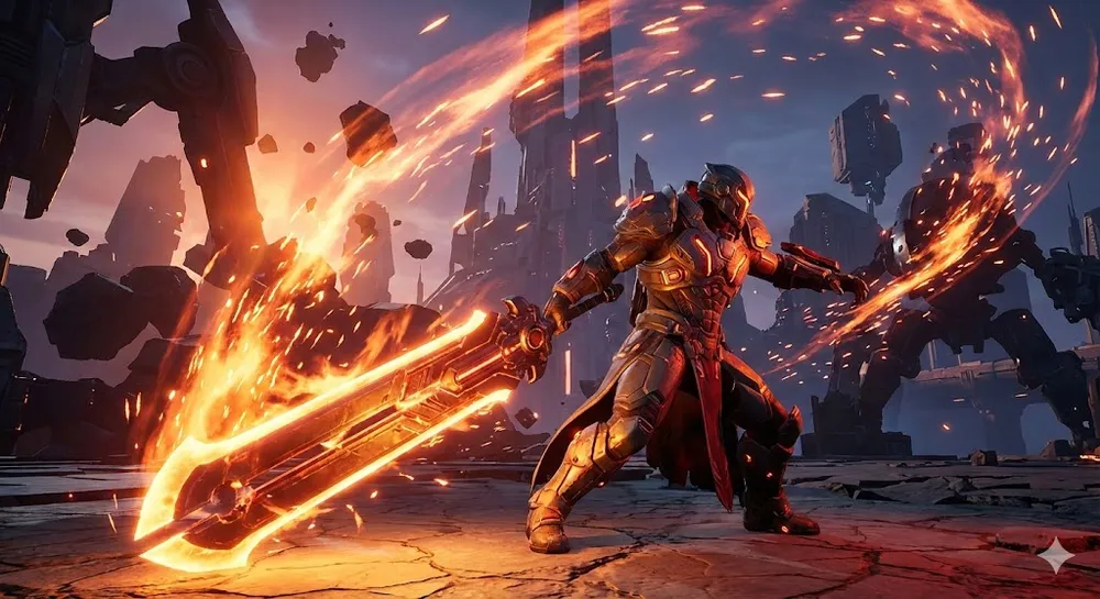 명조 모니에 육성 재료와 대검을 든 캐릭터 일러스트