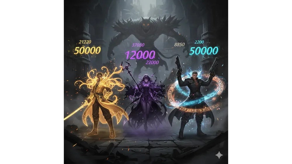 2025년 12월 던파 던담 직업순위 메타를 상징하는 황금향, 칠흑, 세렌디피티 세팅의 캐릭터들과 던전 배경 이미지