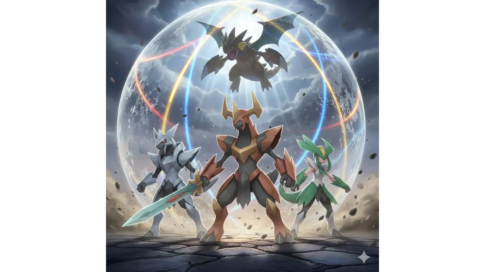 2025년 11월 포켓몬고 레이드 보스 테라키온 코바르온 비리디온과 메가 한카리아스 등장 모습