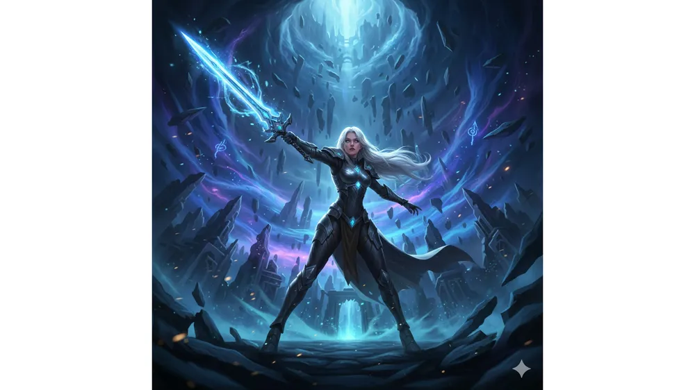 어비스디아 사전예약 대표 캐릭터 SR 엘레나와 판타지 배경 일러스트