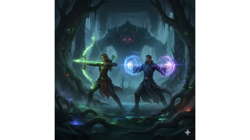 아이온2 배럭 공략 추천 직업인 궁성과 마도성이 던전에서 전투하는 모습