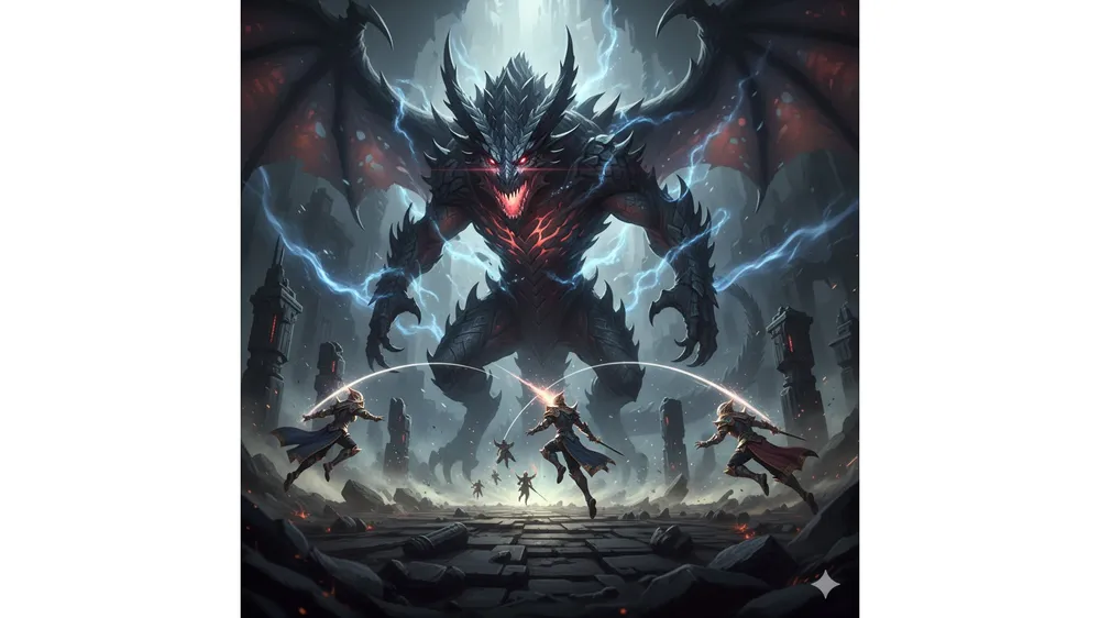 아이온2 정복 드라웁니르 최종 보스 바카르마와 전투하는 모습