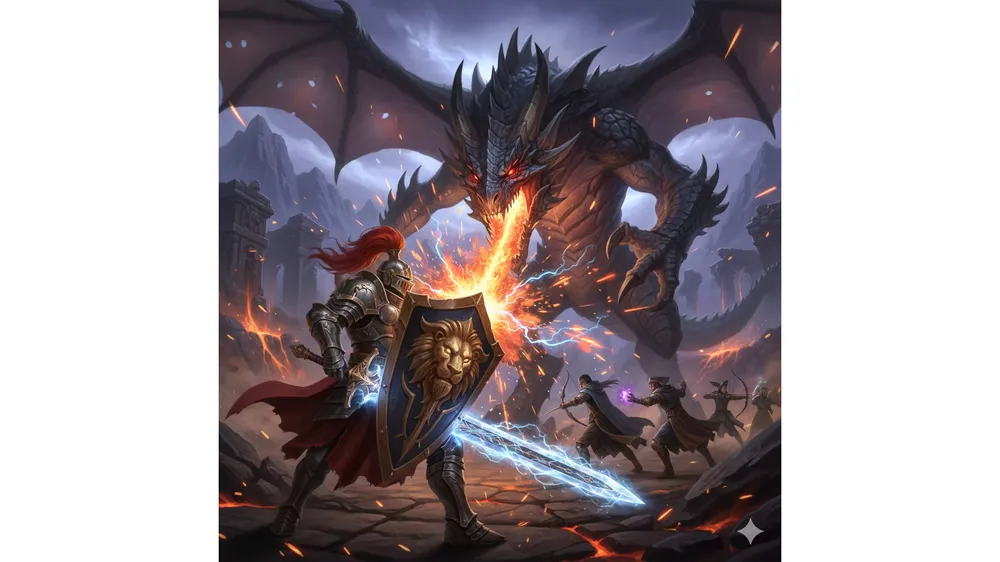 아이온2 수호성 공략 썸네일, 거대한 보스를 막아내는 중갑 수호성의 모습