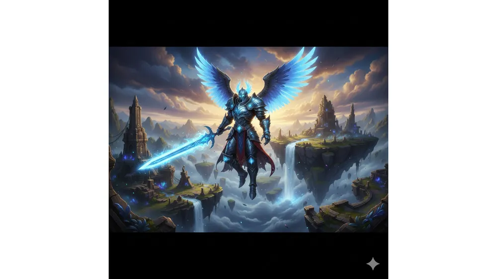 아이온2 템레벨 공략을 위해 날개를 펼치고 있는 캐릭터와 빛나는 장비 이미지