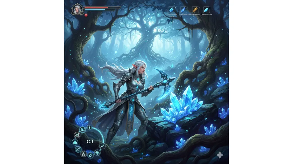 아이온2 재료 획득처 공략 썸네일, 오드와 광석을 채집하는 캐릭터 모습