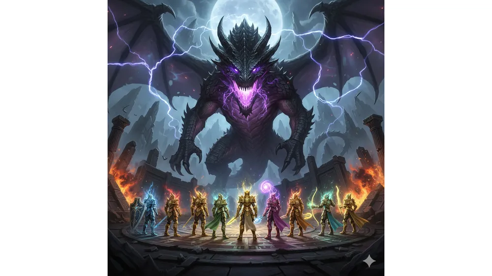 아이온2 심연의 재련 루드라 레이드 보스와 대치하는 파티원들의 모습