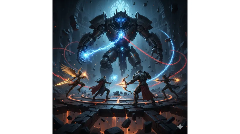 아이온2 초월 던전 아티엘 보스 전투 장면과 사슬 패턴 연출