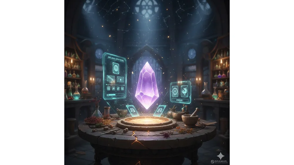 아이온2 유일 아르카나 연성을 위한 신비로운 결정과 제작 장면
