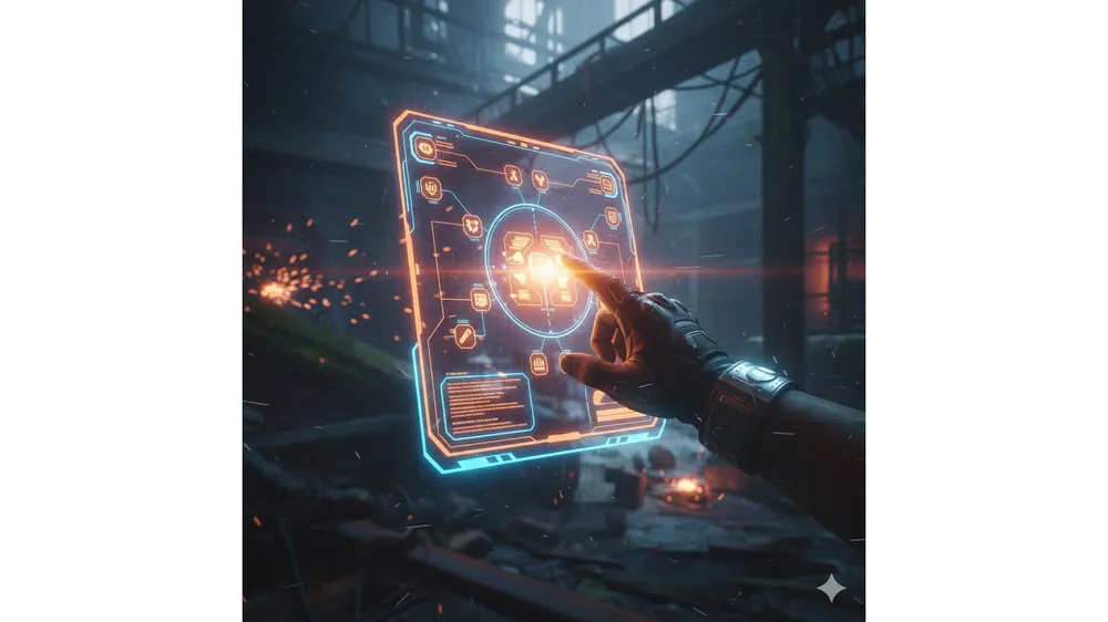 아크 레이더스 스킬 트리 홀로그램 인터페이스와 상호작용하는 캐릭터