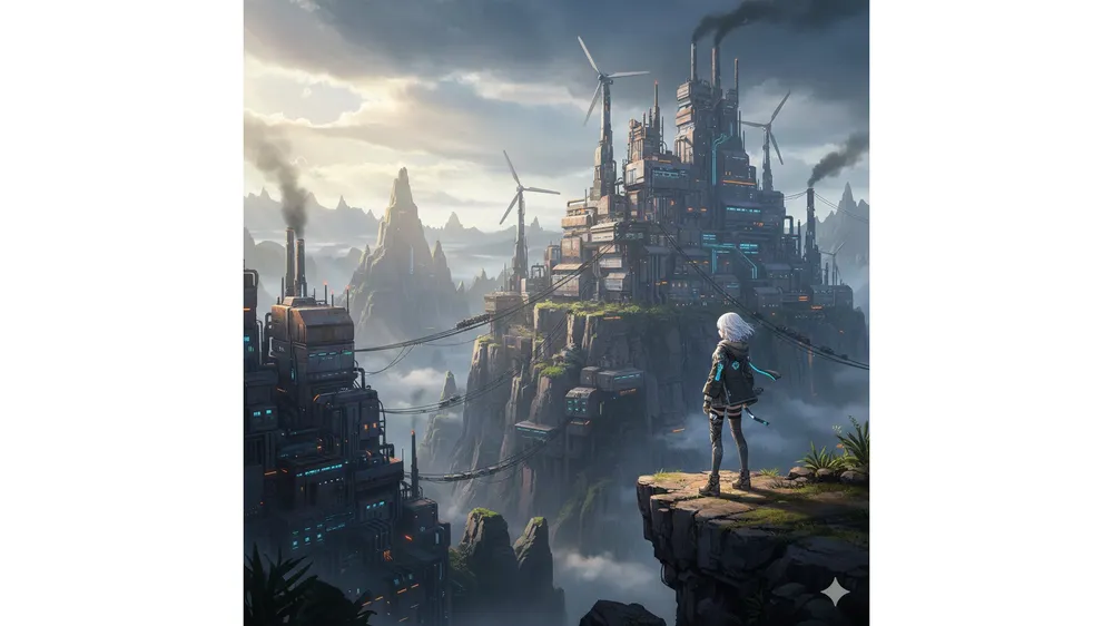 명일방주 엔드필드 게임 배경과 캐릭터가 서 있는 모습