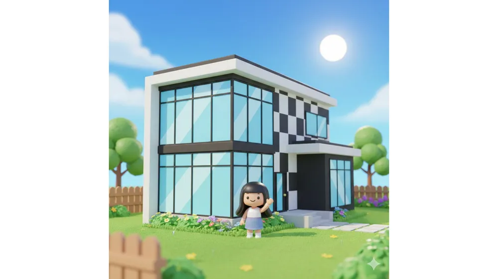 두근두근타운 모던하우스 건축 예시 이미지와 캐릭터