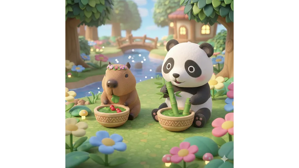 두근두근타운 야생동물 먹이 공략 썸네일 카피바라와 판다