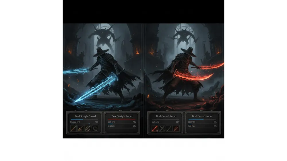 엘든링 장의사 쌍직검 대 쌍곡검 유물 세팅 비교 썸네일