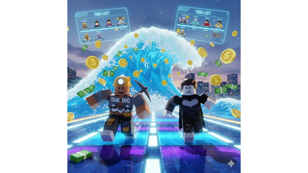 쓰나미에서 브레인로트를 탈출하세요 등급별 캐릭터들이 쓰나미를 피해 달리는 모습