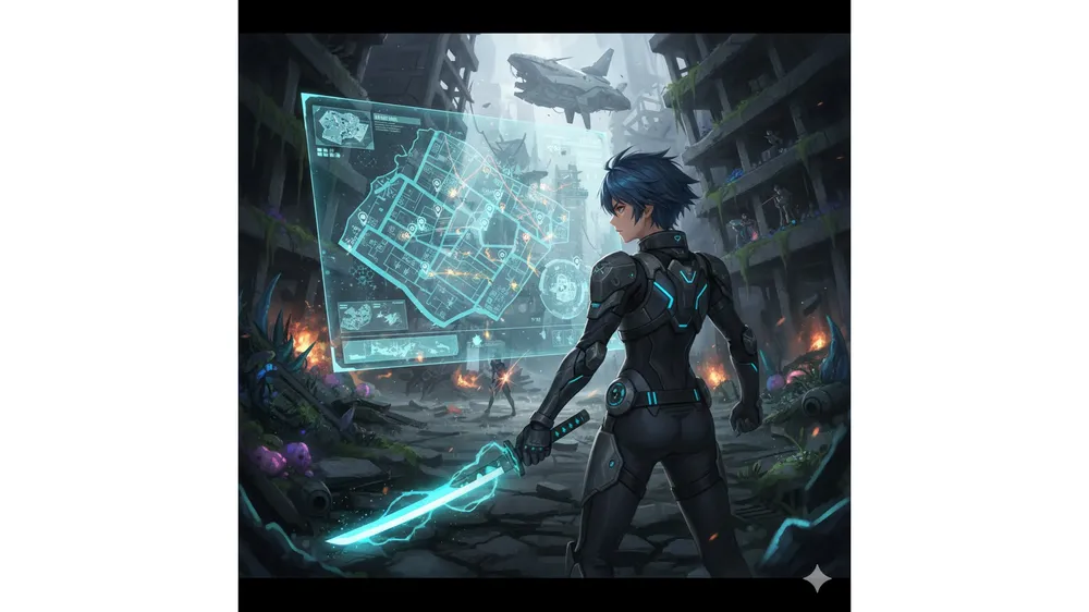 이터널 리턴 공략 썸네일: 루미아 섬에서 작전을 펼치는 실험체와 홀로그램 지도