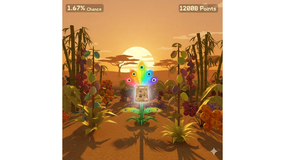 로블록스 그로우 어 가든 사파리 시드 팩과 신규 식물 피콕 테일, 자바 빈 등이 정원에 심겨 있는 모습의 썸네일 이미지