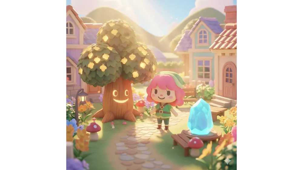 두근두근타운 그자리참나무와 형광석 채집 위치 및 캐릭터 모습