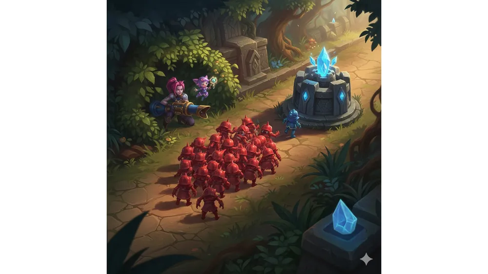 리그 오브 레전드 바텀 1렙 라인관리 징크스 룰루 대기 장면