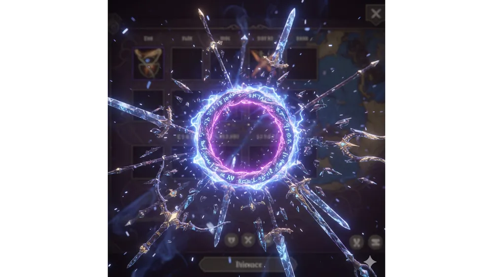 메이플스토리 컨티뉴어스 링과 무기 잠재능력 효율을 상징하는 판타지 아트