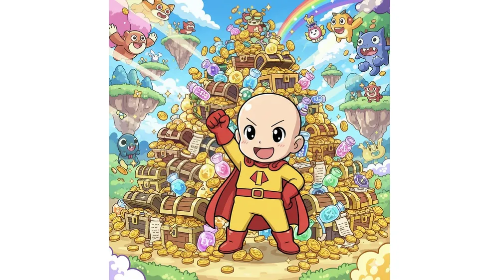 메이플스토리 원펀맨 콜라보 사이타마 캐릭터와 쏟아지는 보상 상자