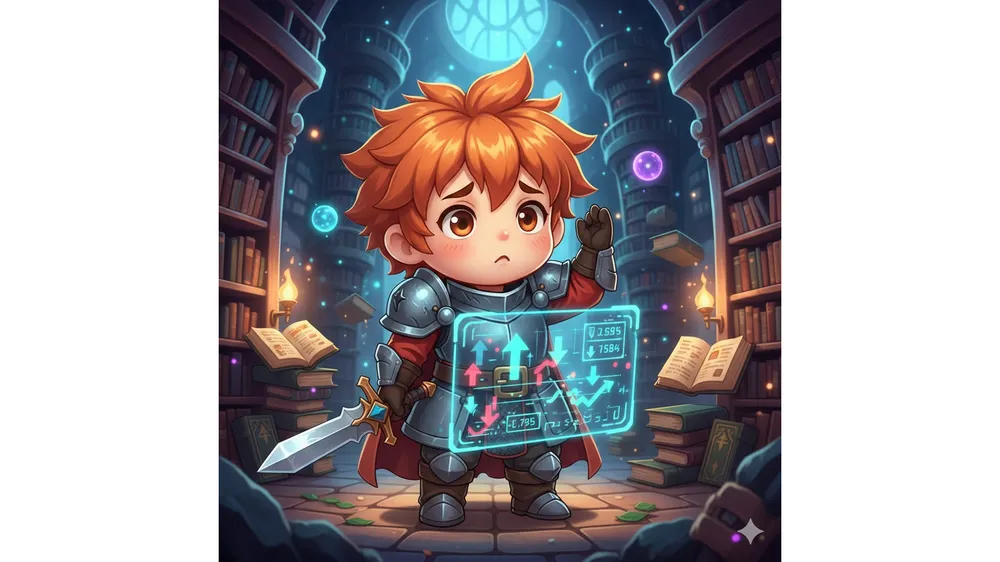 메이플스토리 캐릭터가 환산 수치 차트를 분석하고 있는 모습