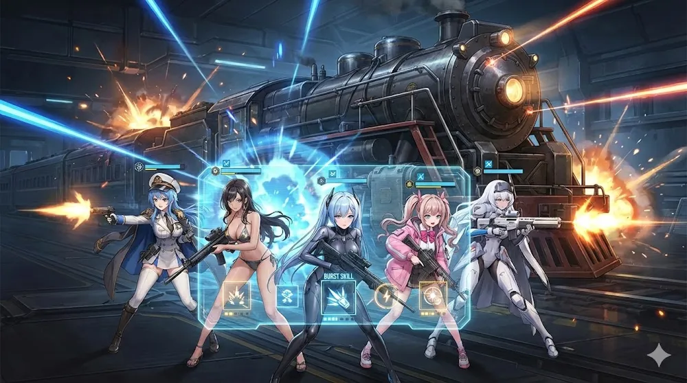 니케 솔로 레이드 기차 보스전 5종 덱 대표 니케들과 전투 장면