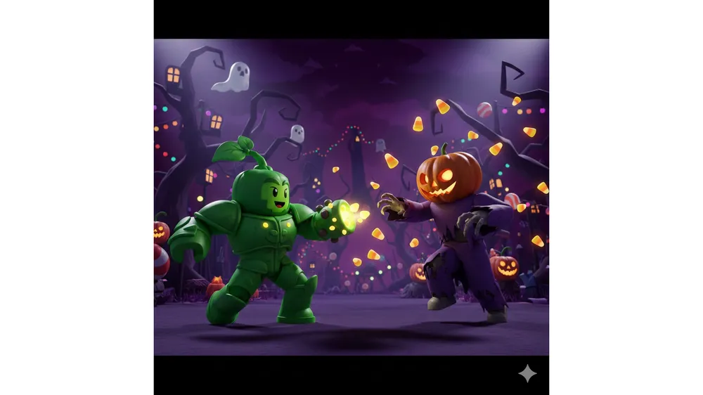 플랜츠 대 브레인로트 스푸키 이벤트 캔디 콘 파밍과 할로윈 좀비 전투 장면