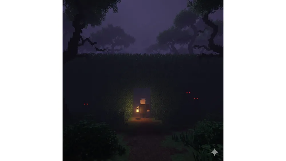 99 야간 숲 유령 미로 입구와 늑대의 눈이 빛나는 공략 썸네일