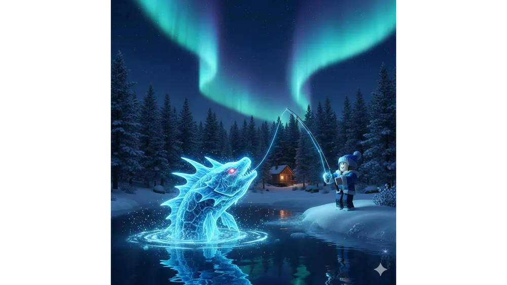 로블록스 피쉬 보리얼 파인즈 지역에서 프로스트웜을 낚고 있는 캐릭터 썸네일