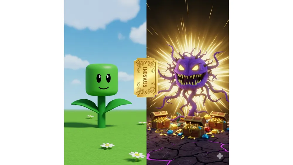 로블록스 플랜츠 대 브레인로트 시즌 1 패스 무료 대 프리미엄 보상 비교 이미지