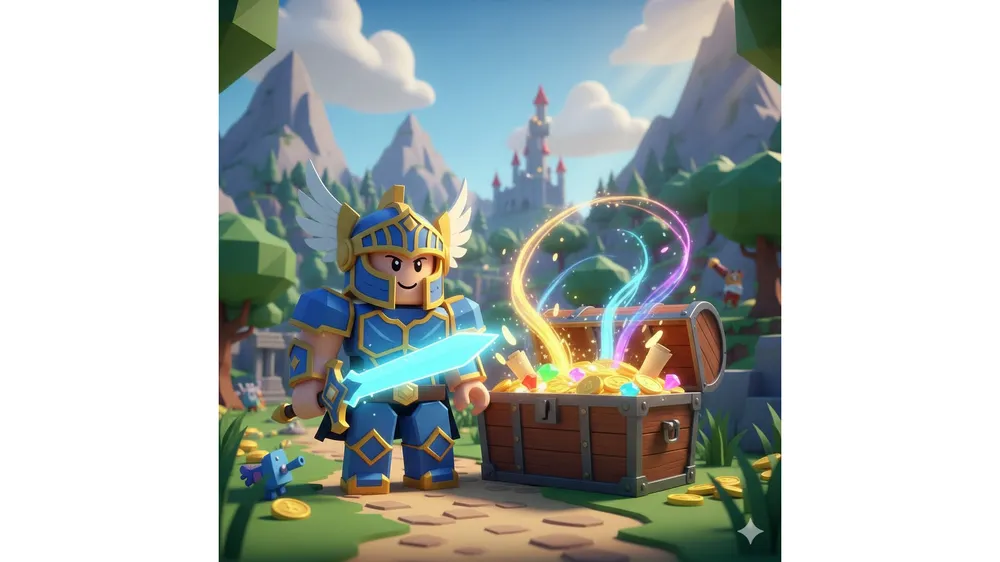 로블록스 RPG 시뮬레이터 코드 보상 상자와 캐릭터 일러스트