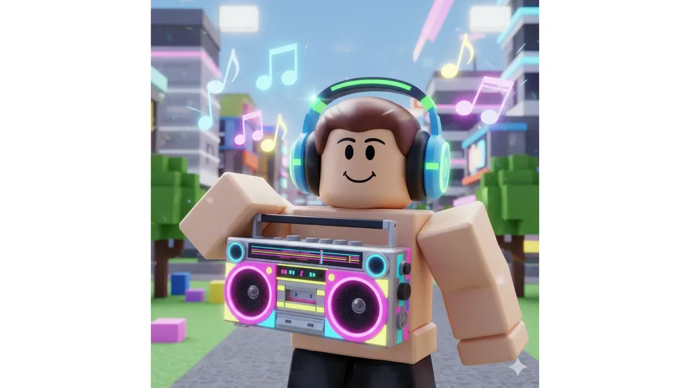 로블록스 노래 코드를 찾고 라디오를 사용하는 캐릭터의 모습