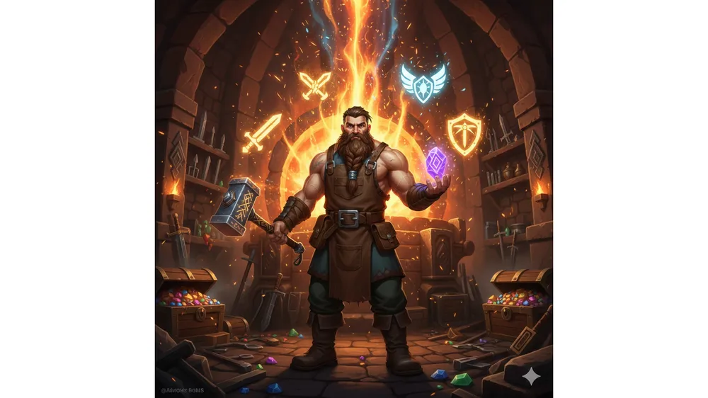 로블록스 더 포지 업적 달성 및 스킬 보상 아이콘이 떠 있는 대장간 배경