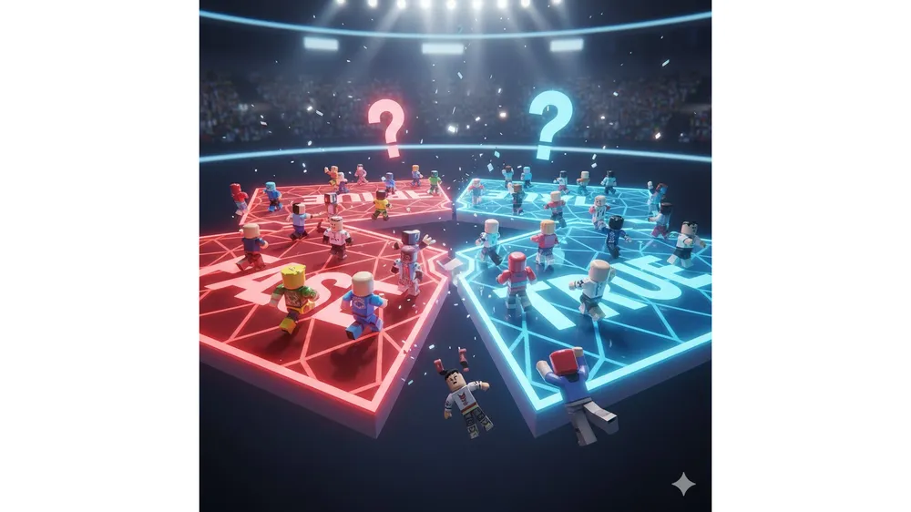 로블록스 true 또는 false 코드 입력 화면과 게임 플레이 장면 썸네일