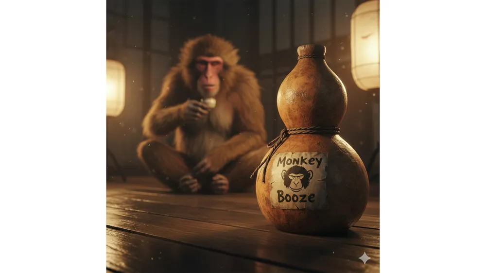 세키로 원숭이 술과 술잔을 든 원숭이의 모습