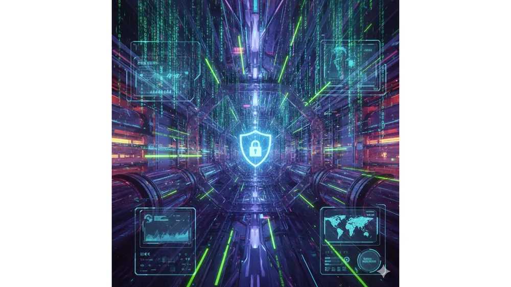 소프트이더 VPN 사용법과 고속 터널링 이미지를 표현한 사이버펑크 스타일 썸네일