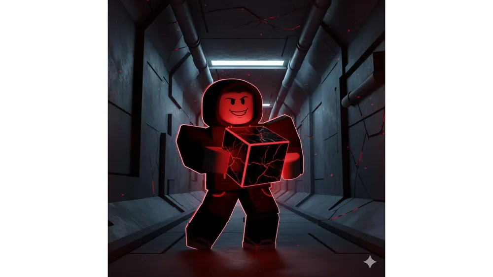 브레인로트 훔치기 저주 돌연변이 큐브를 들고 있는 캐릭터와 붉은 오라 배경